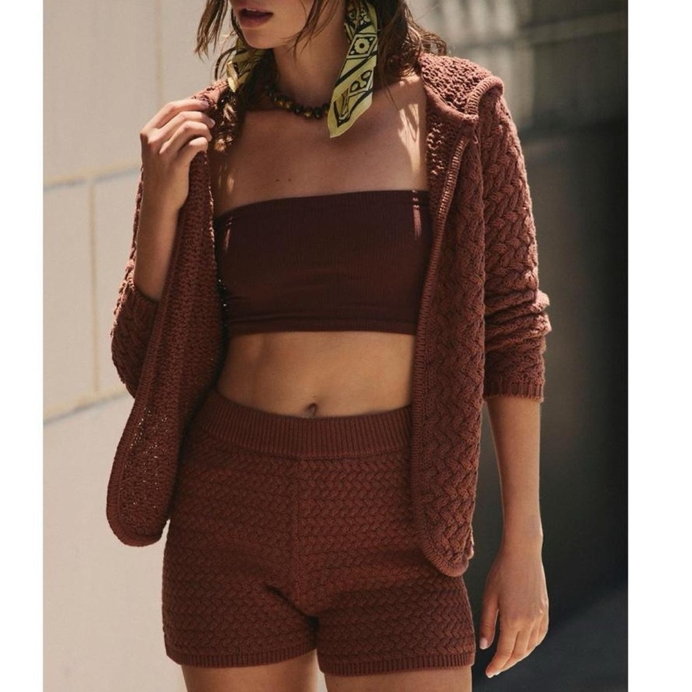 Free People Brown Knit Cardigan Set